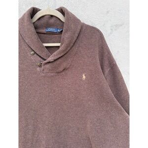 Polo Ralph Lauren Mens Shawl Neck Sweater XXL Brown Cotton Knit Preppy Academic